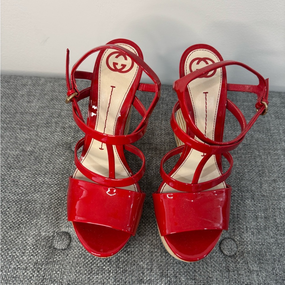 Gucci Red Patent Leather Wedge